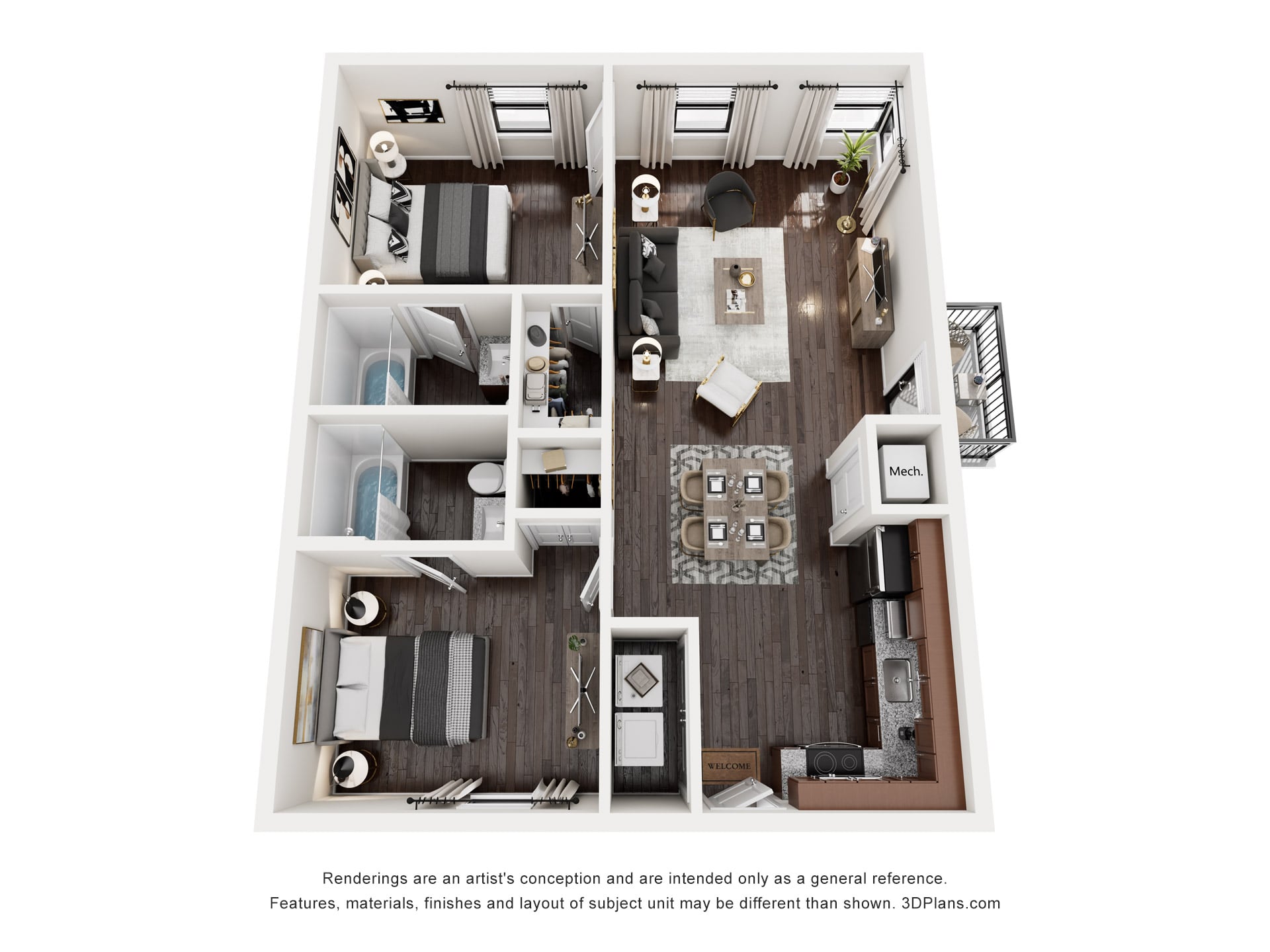 2 Bedroom Townhome floor plan