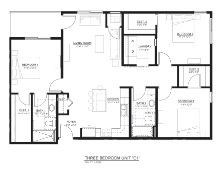 3 Bedroom floor plan
