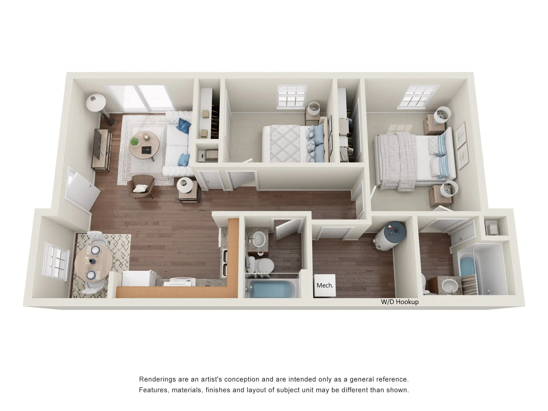2 Bed 2 Bath floor plan