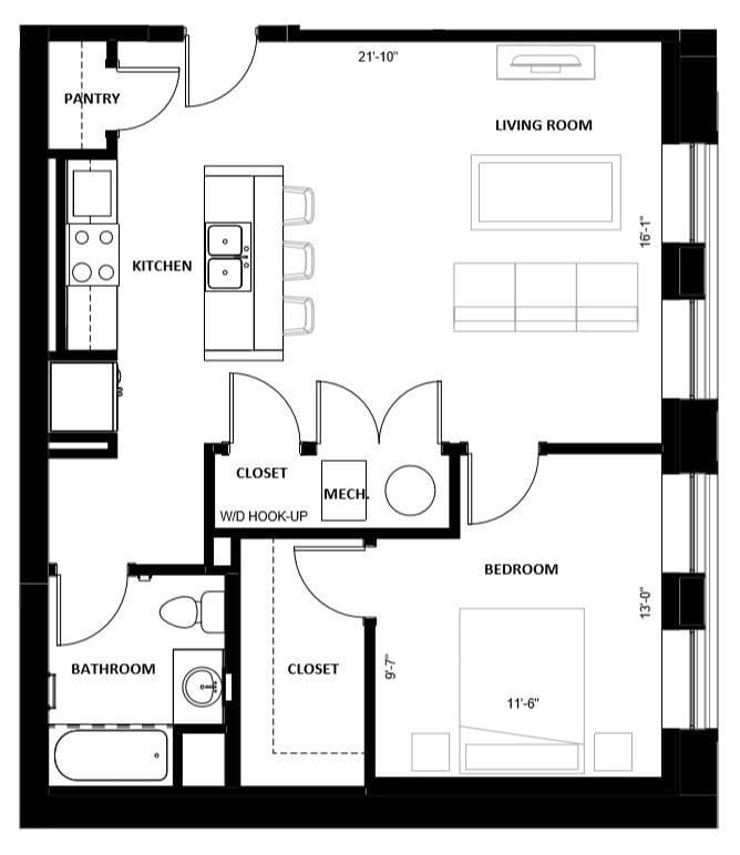1 Bed 12 floor plan