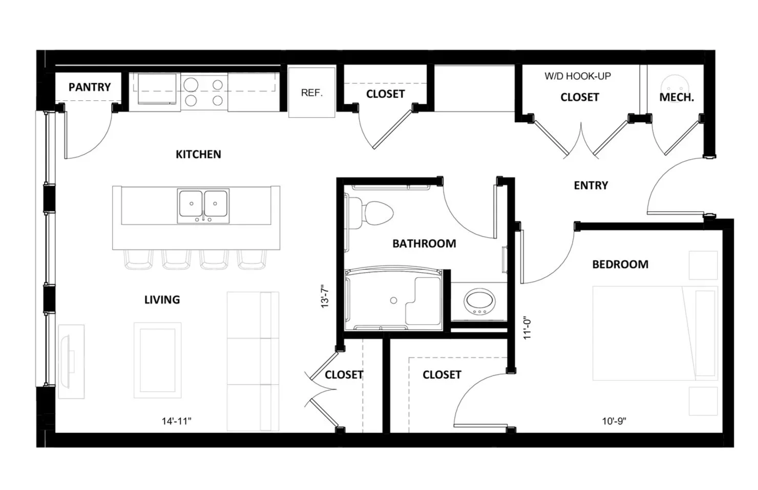 1BR-1A floor plan