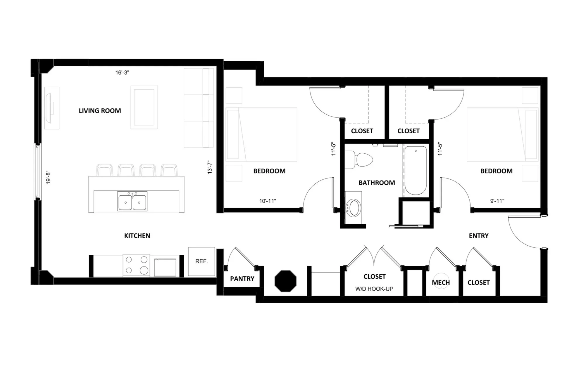 2BR-2.1 floor plan