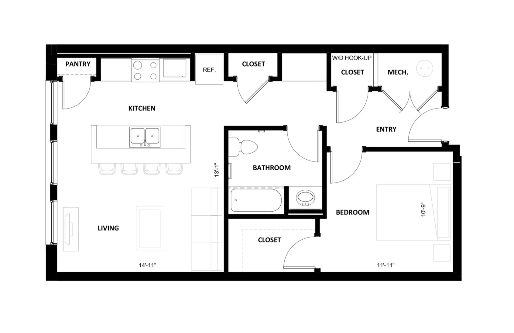 1BR-1 floor plan