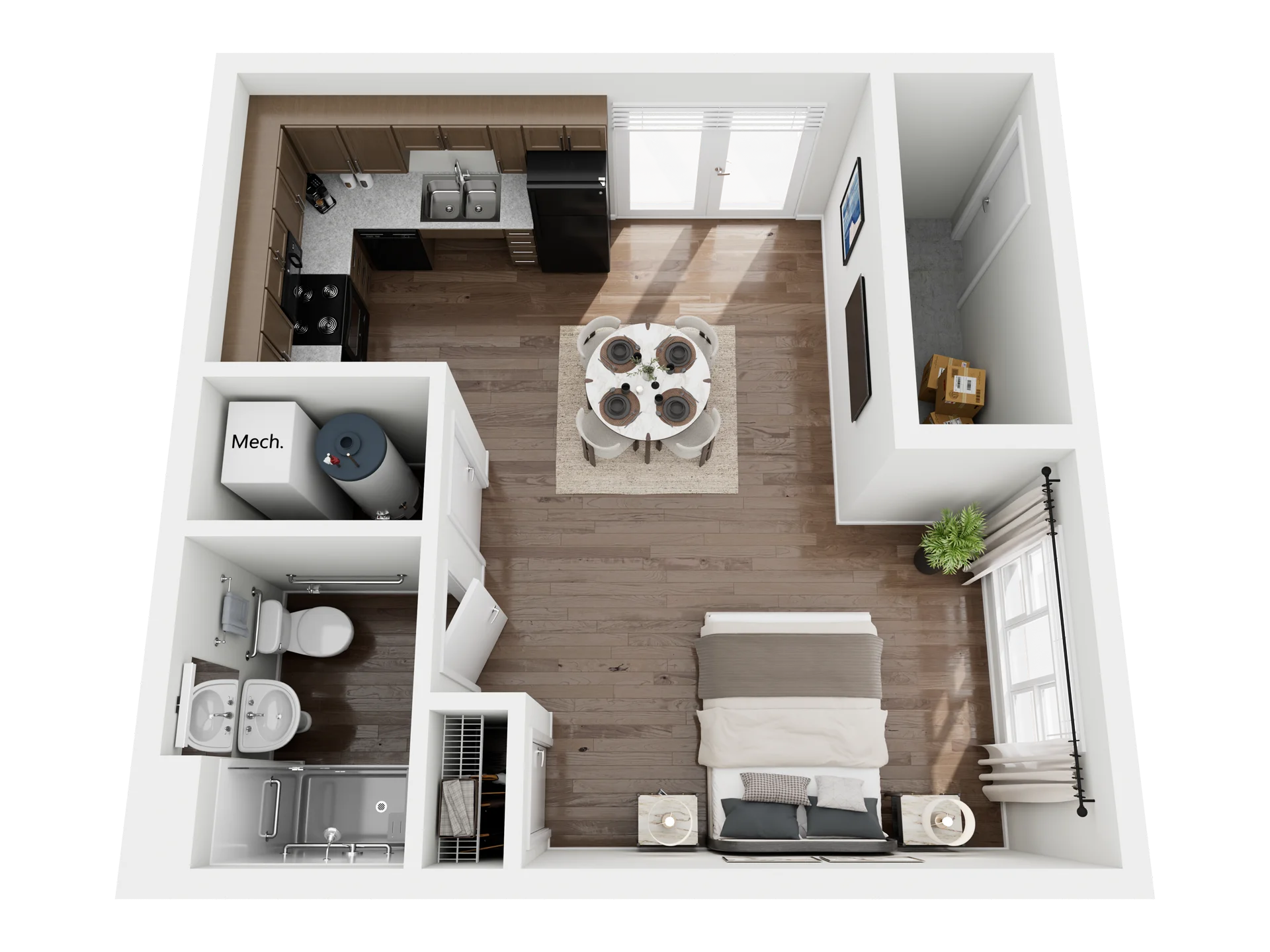 1 Bedroom 411 sq ft floor plan