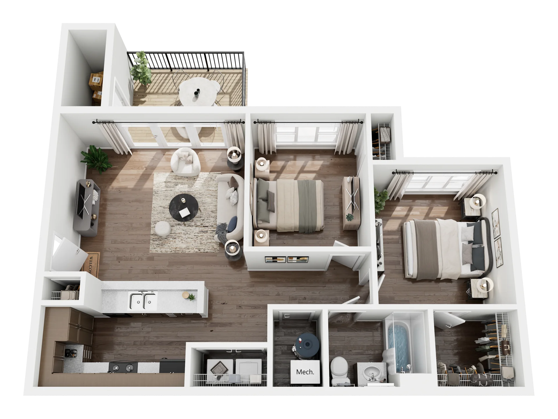 2 Bedroom 880 sq ft floor plan