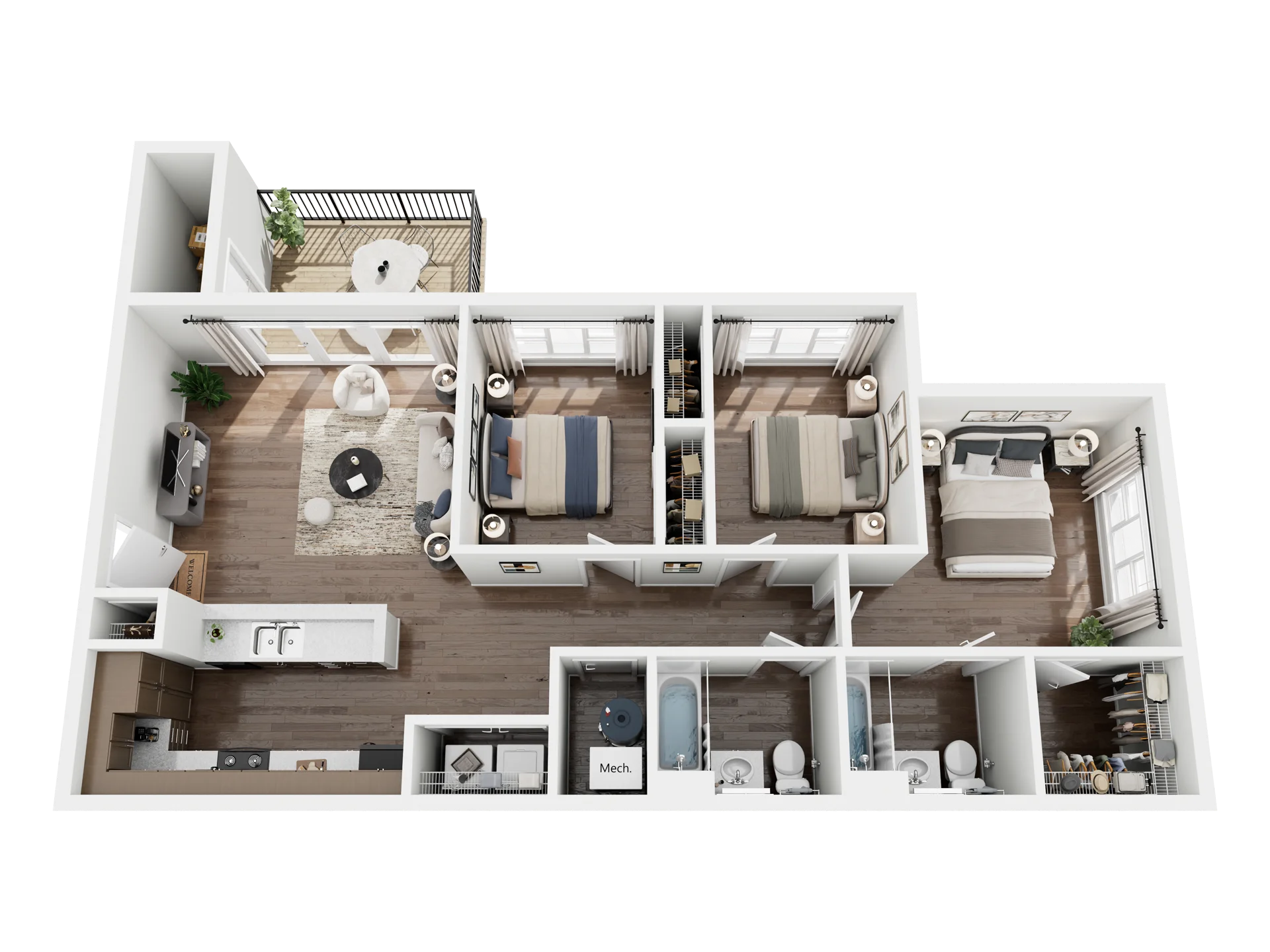 3 Bedroom 1131 sq ft floor plan