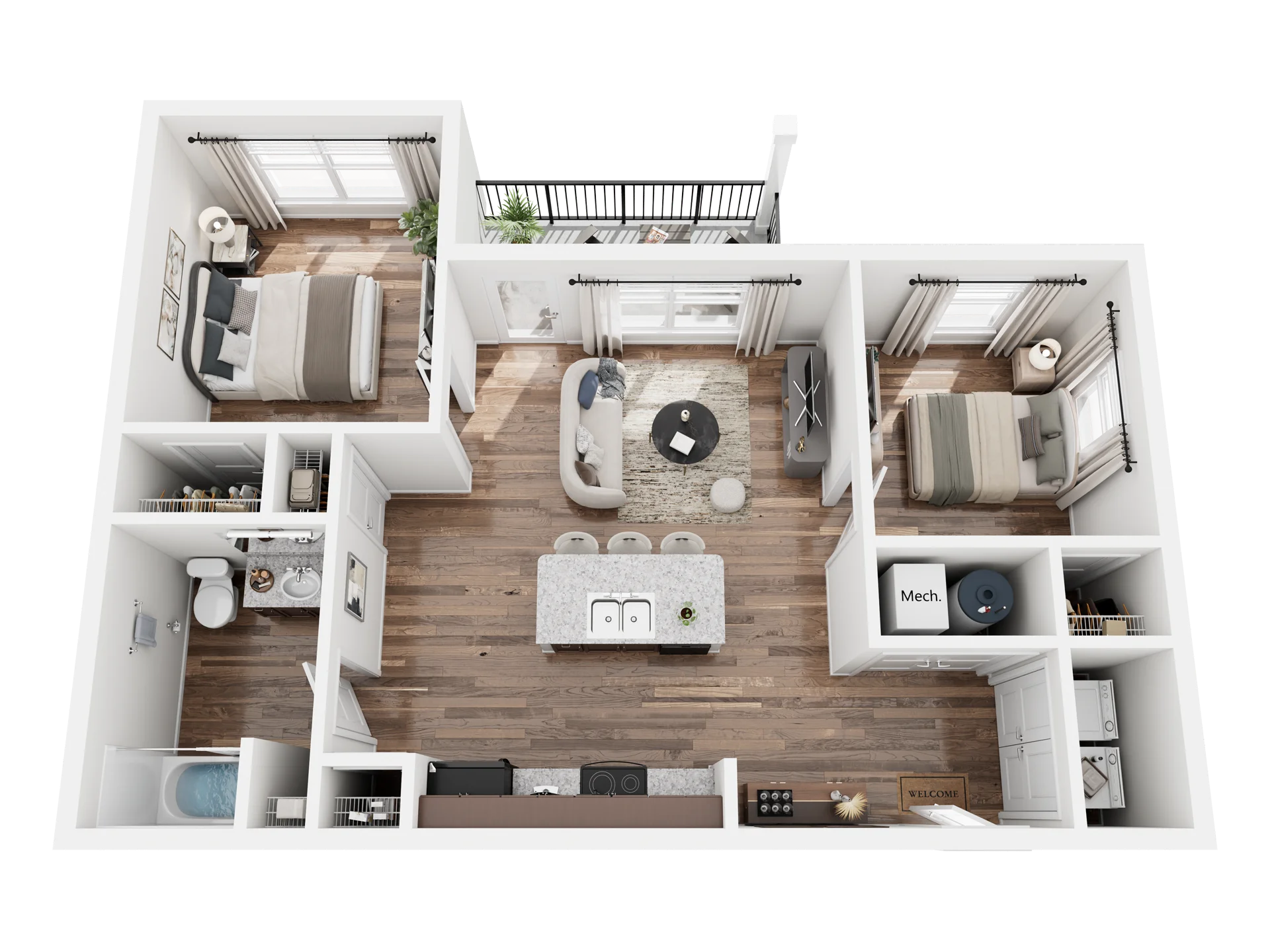 2 bed 1 bath floor plan