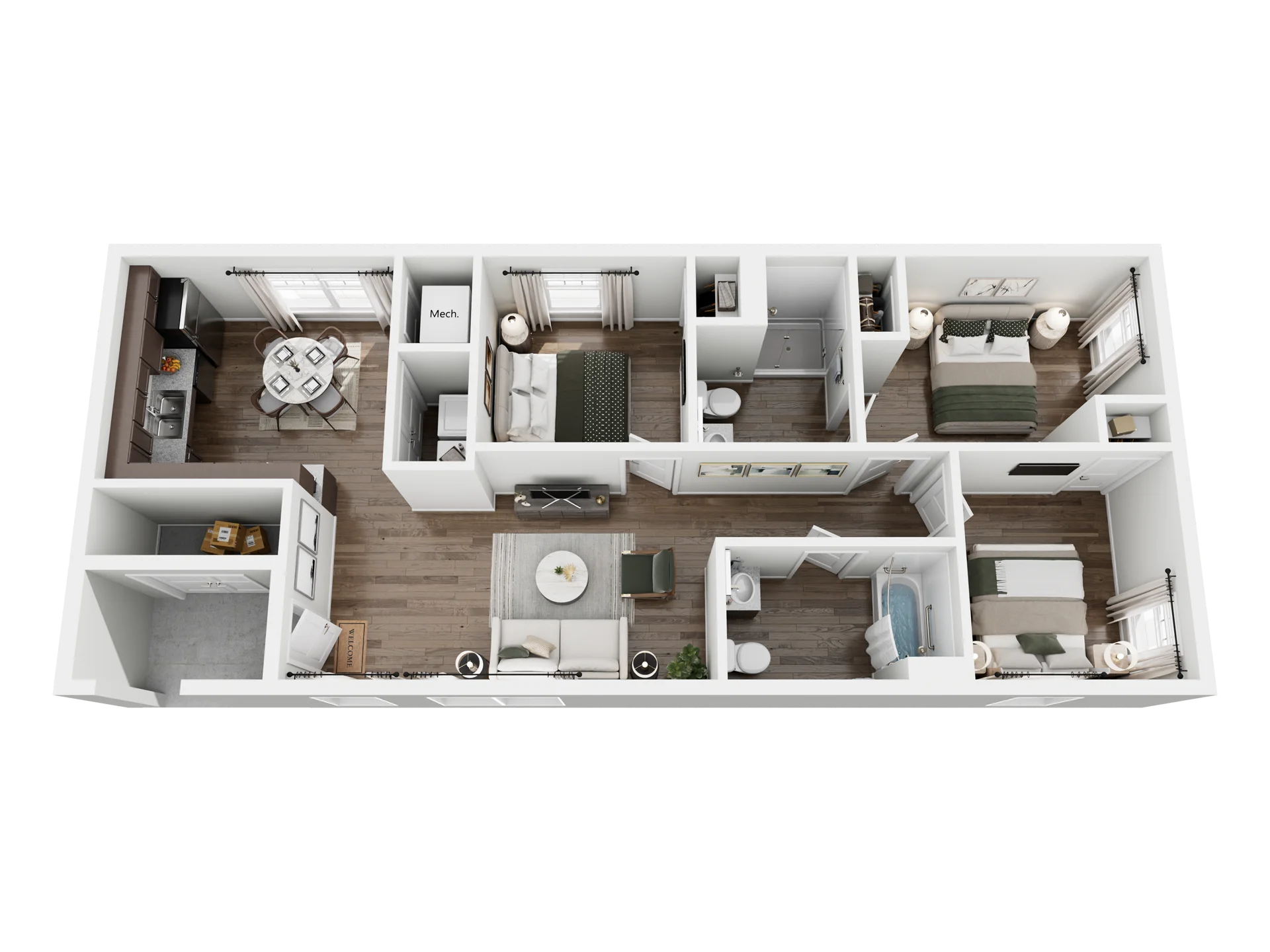 Inskip Flats 3 bedroom 2 bath floor plan