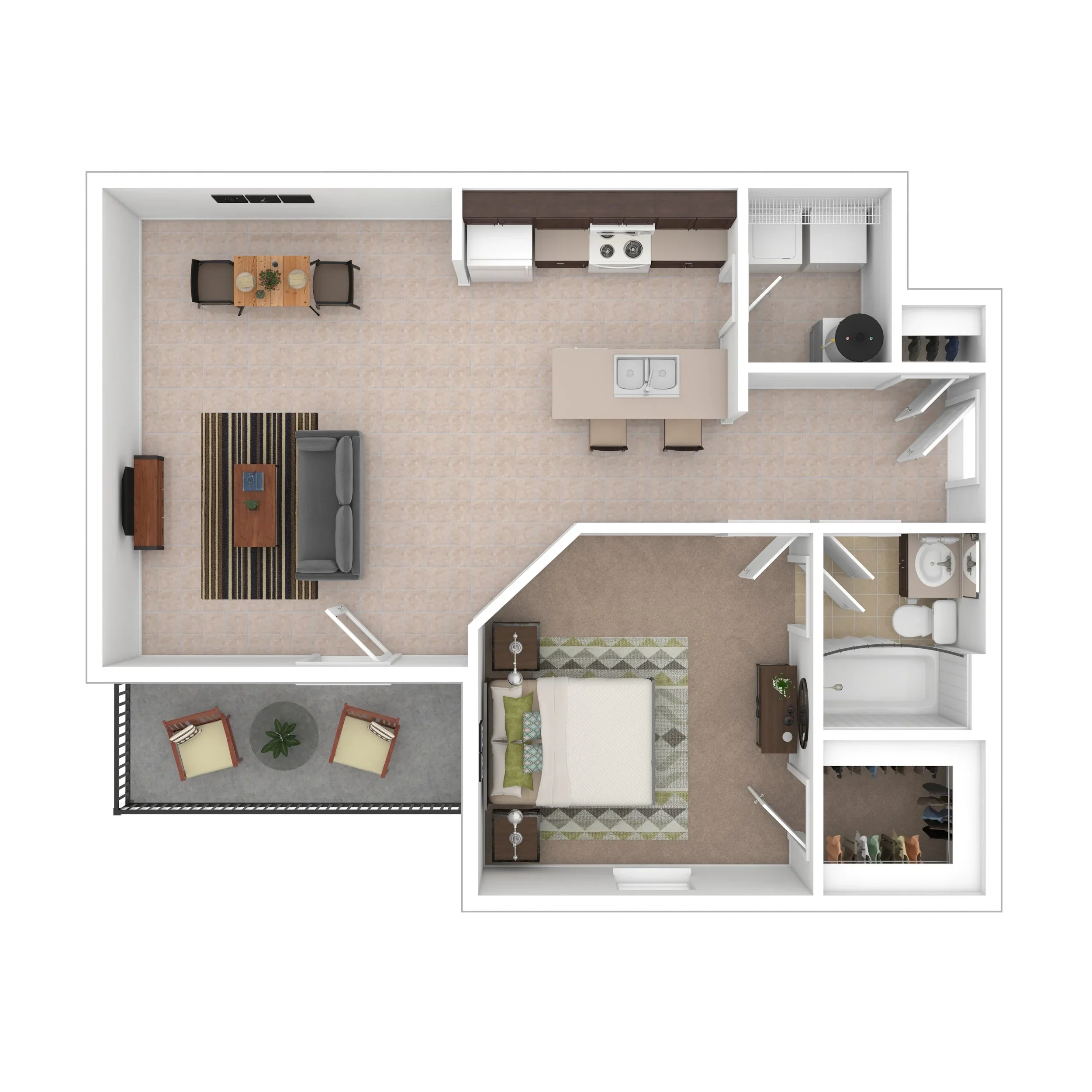 1 Bedroom 1 Bath floor plan, 775 sq ft