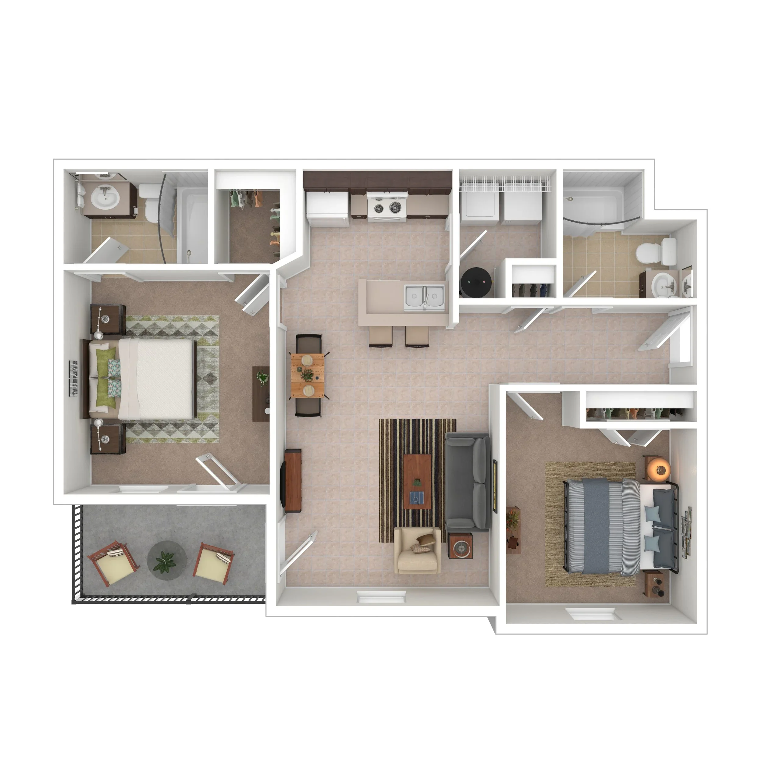 2 Bedroom 2 Bath floor plan, 950 sq ft