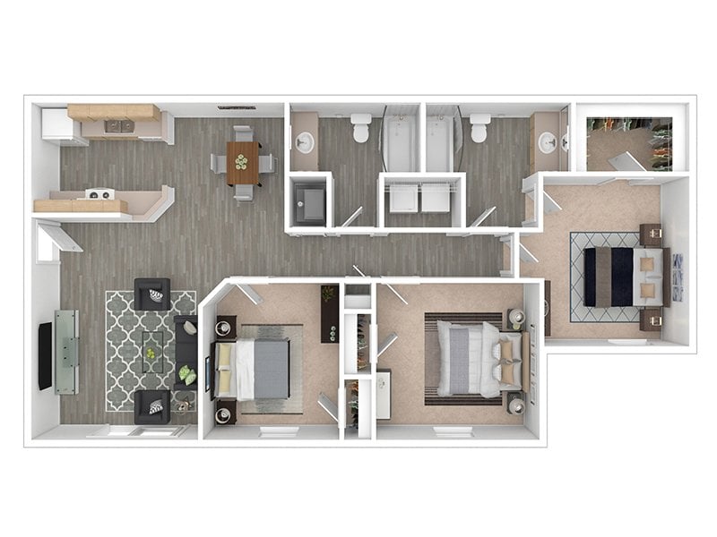Three bedroom floor plan diagram
