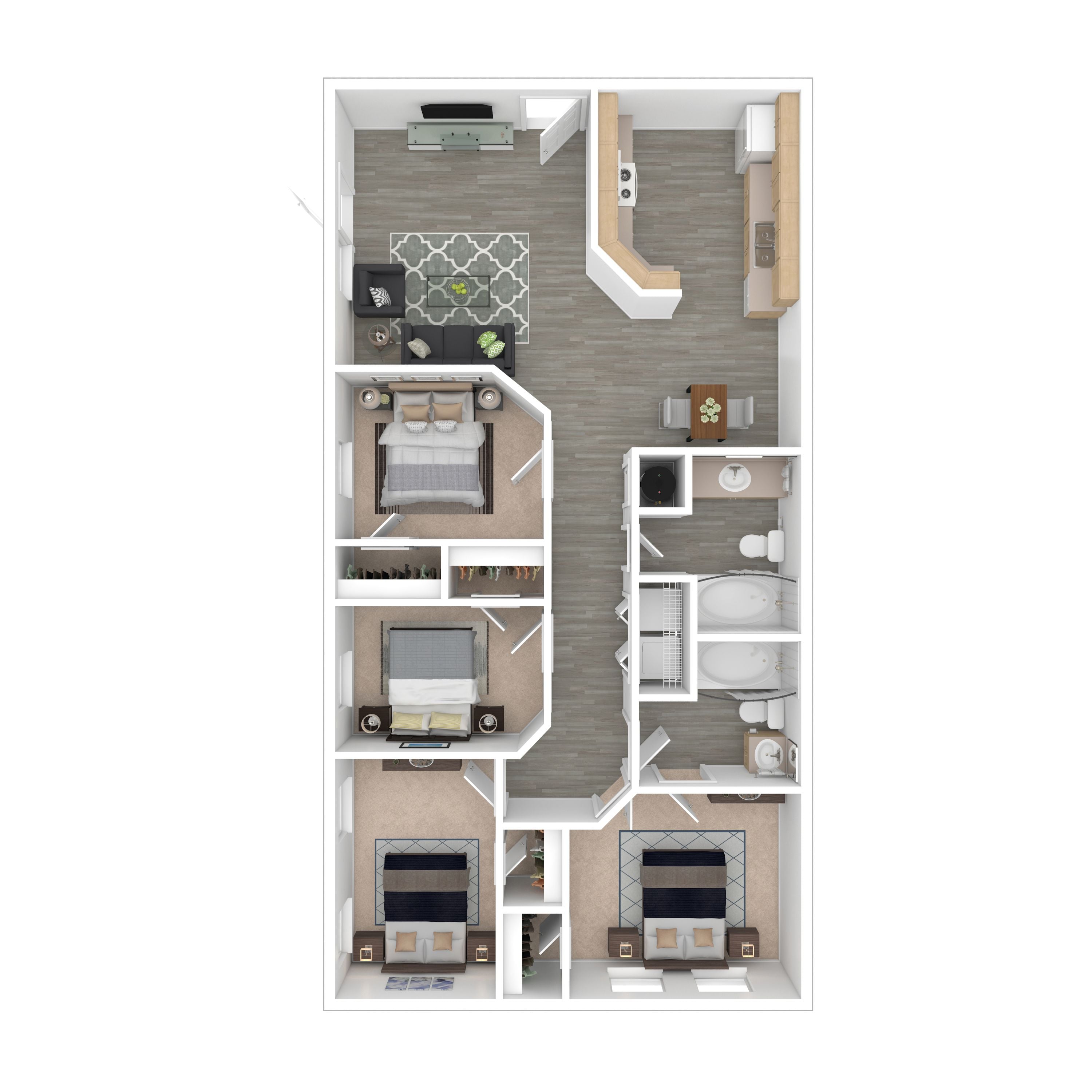 Affordable four bedroom two bath 60 percent floor plan diagram