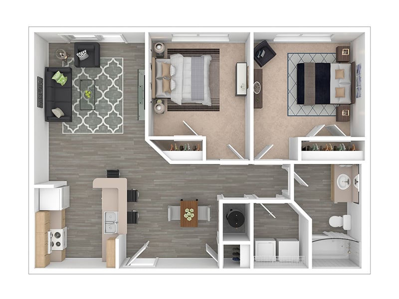 Affordable two bedroom one bath 60 percent floor plan diagram