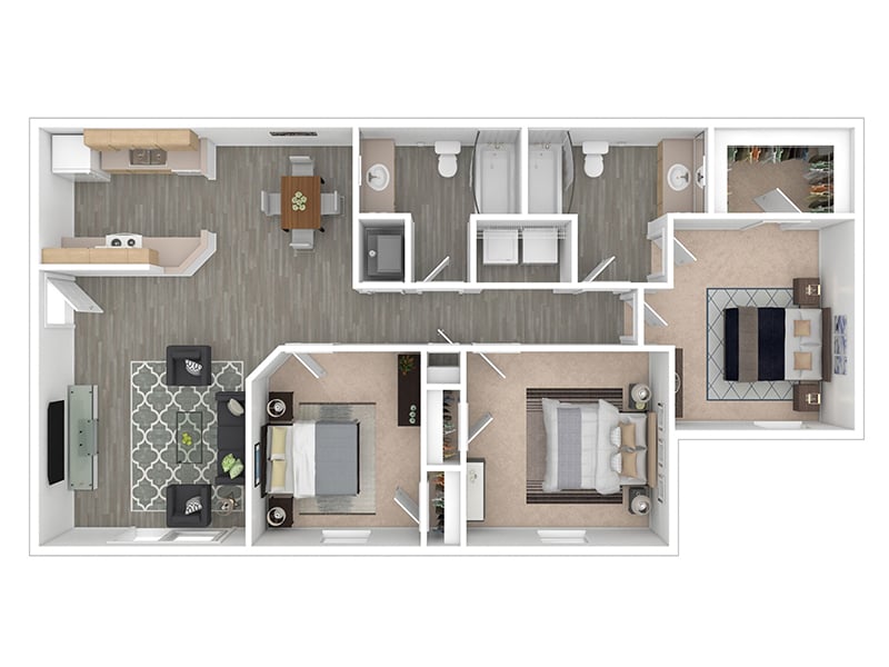 Affordable three bedroom two bath 60 percent floor plan diagram