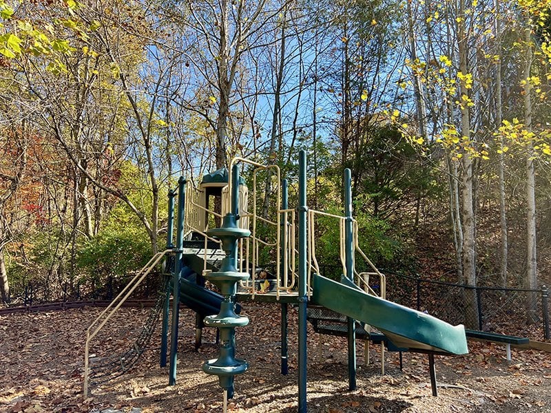 Outdoor playground with climbing structure