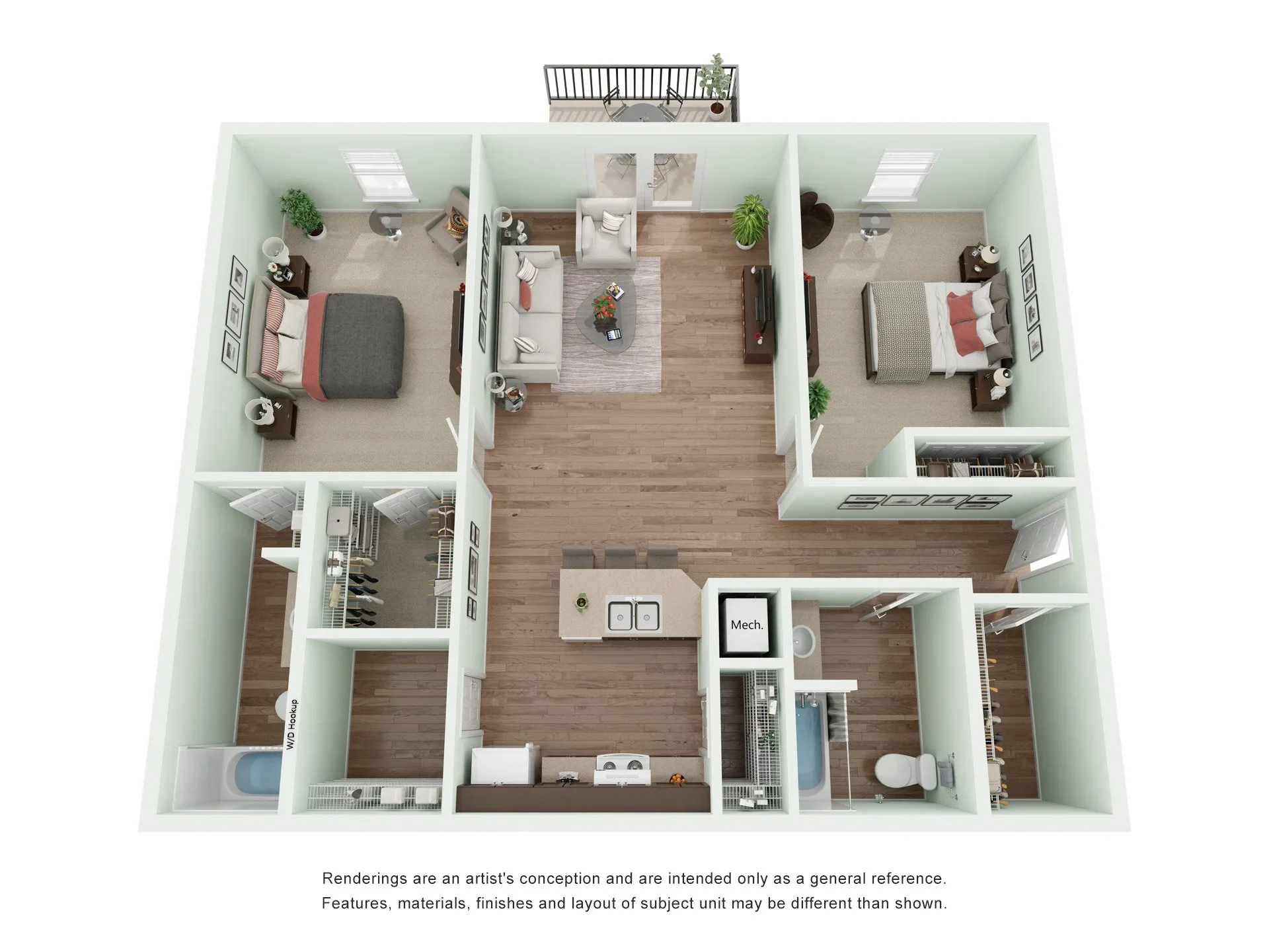 2 Bed 2 Bath 1228 sqft floor plan