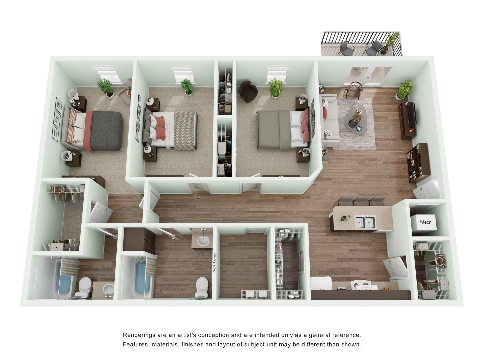 3 Bed 2 Bath 1406 sqft floor plan