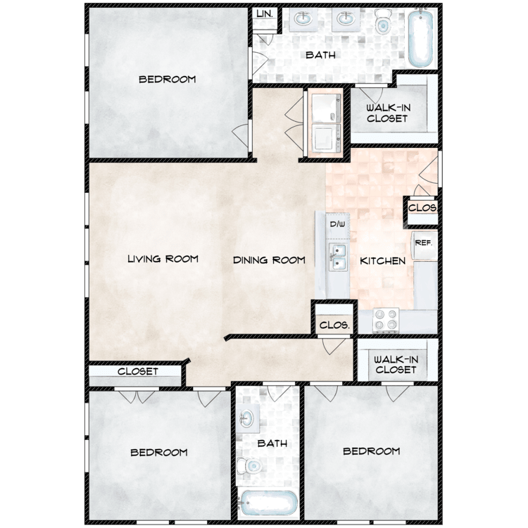 Heritage Station Family 3 Bedroom 2 Bath floor plan
