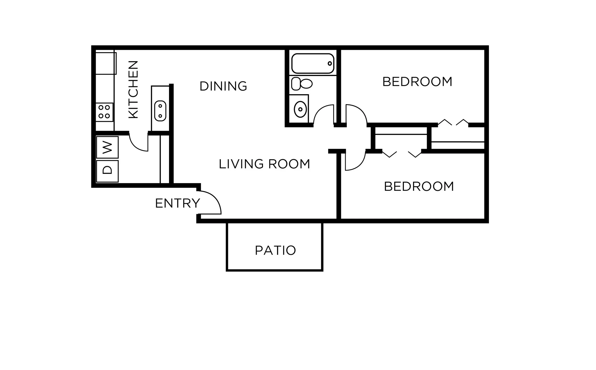 2 BED | 1 BATH | 857 SF floor plan