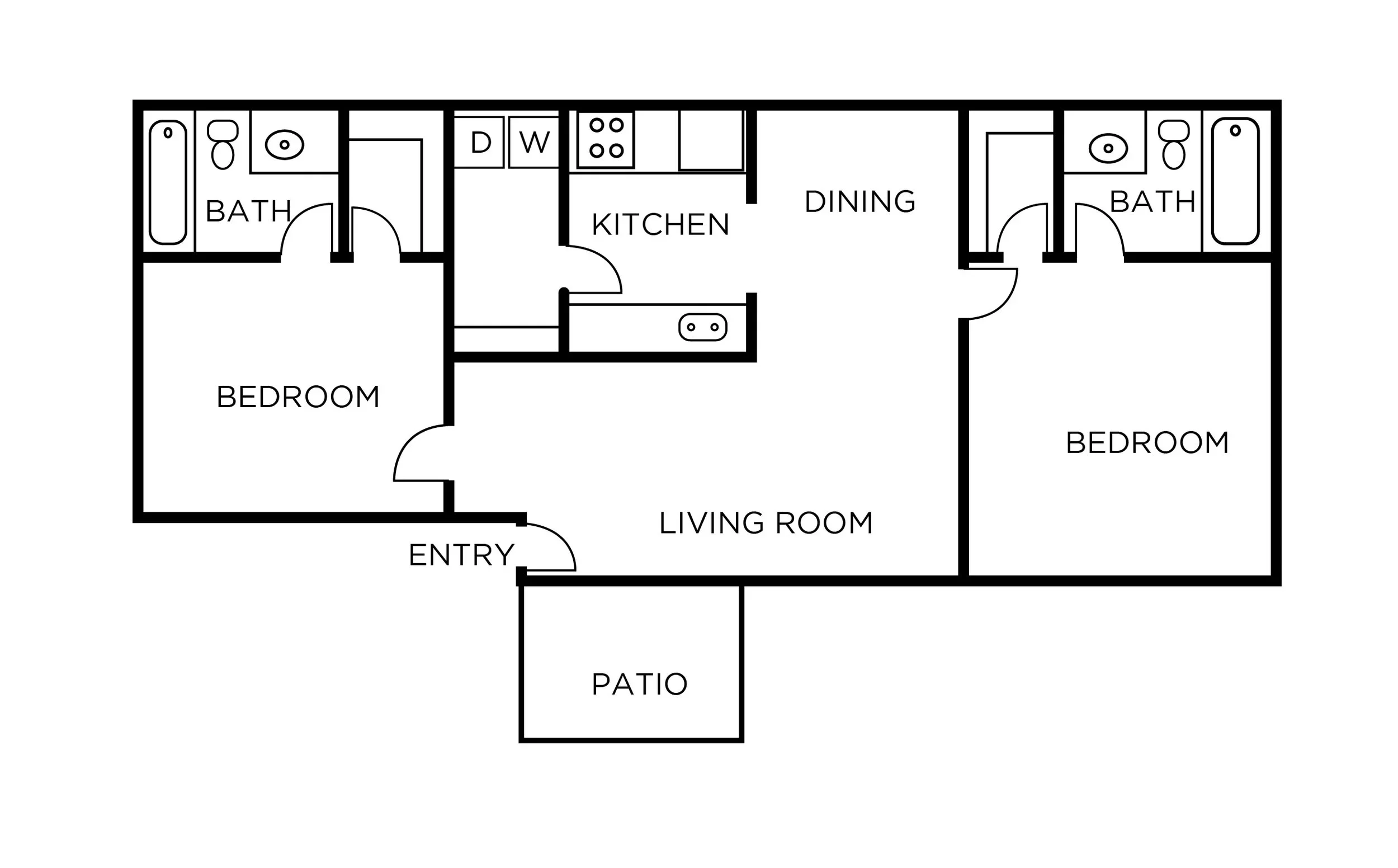2 BED | 2 BATH | 968 SF floor plan