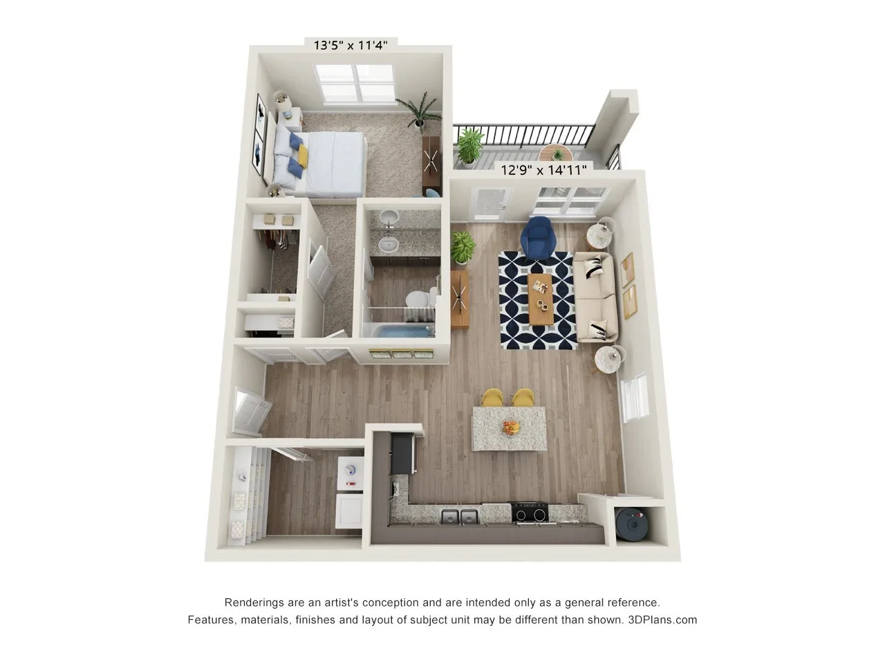 One Bedroom | One Bathroom | 750 Sq Ft floor plan