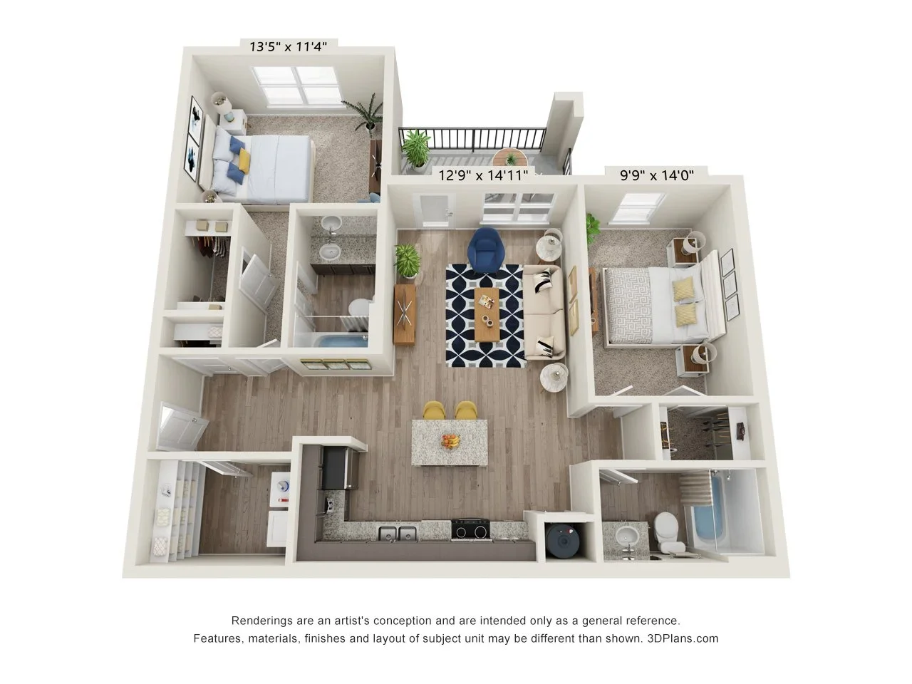 Two Bedroom | Two Bathroom | 990 Sq Ft floor plan