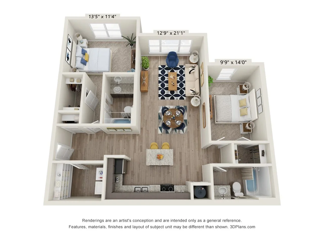 Two Bedroom | Two Bathroom | 1071 Sq Ft floor plan