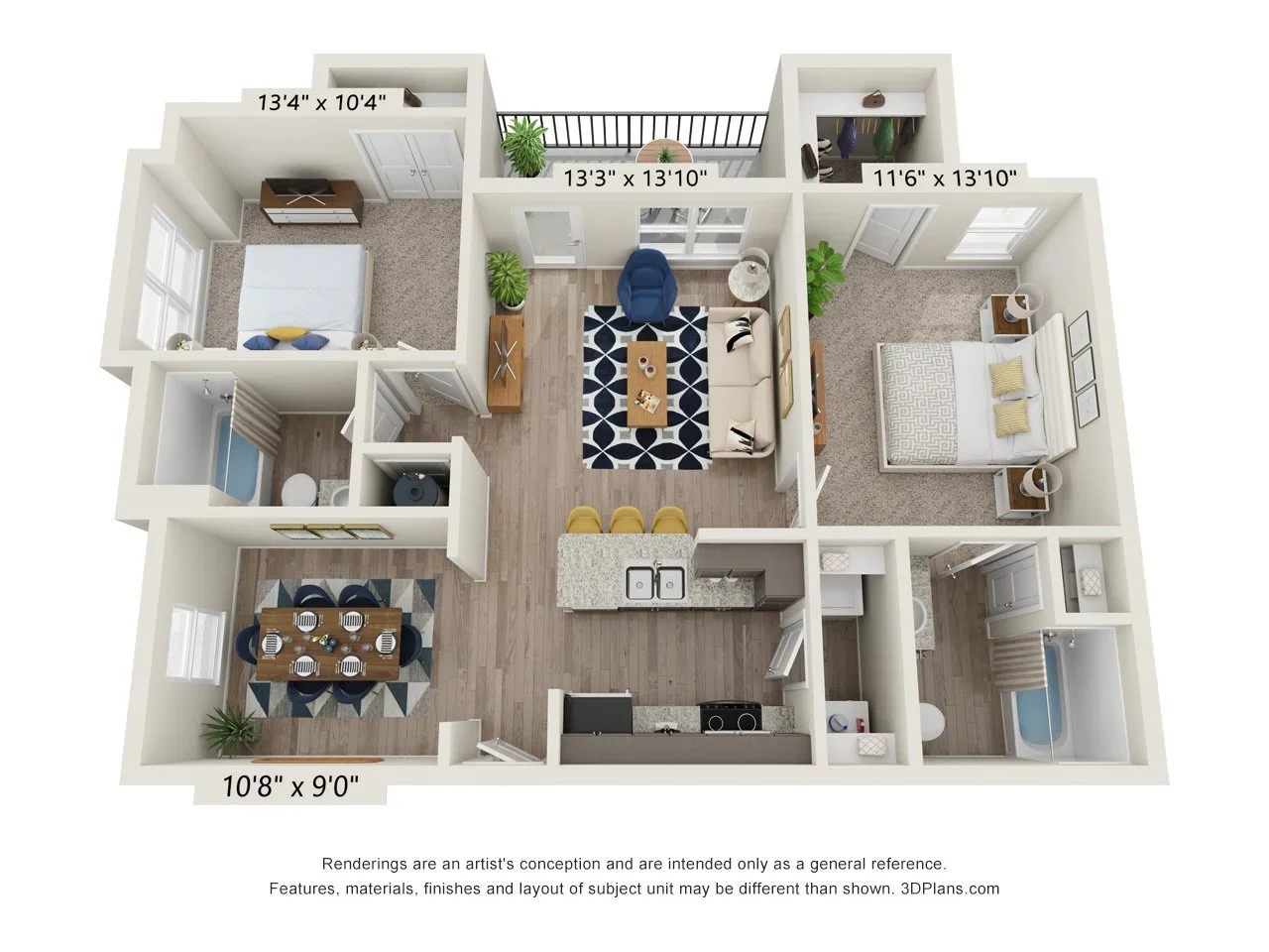 Two Bedroom | Two Bathroom | 921 Sq Ft floor plan