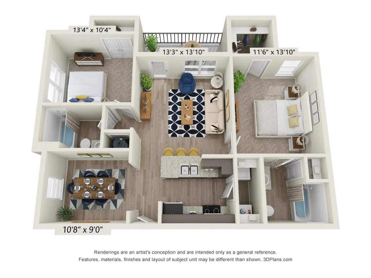 Two Bedroom | Two Bathroom | 911 Sq Ft floor plan
