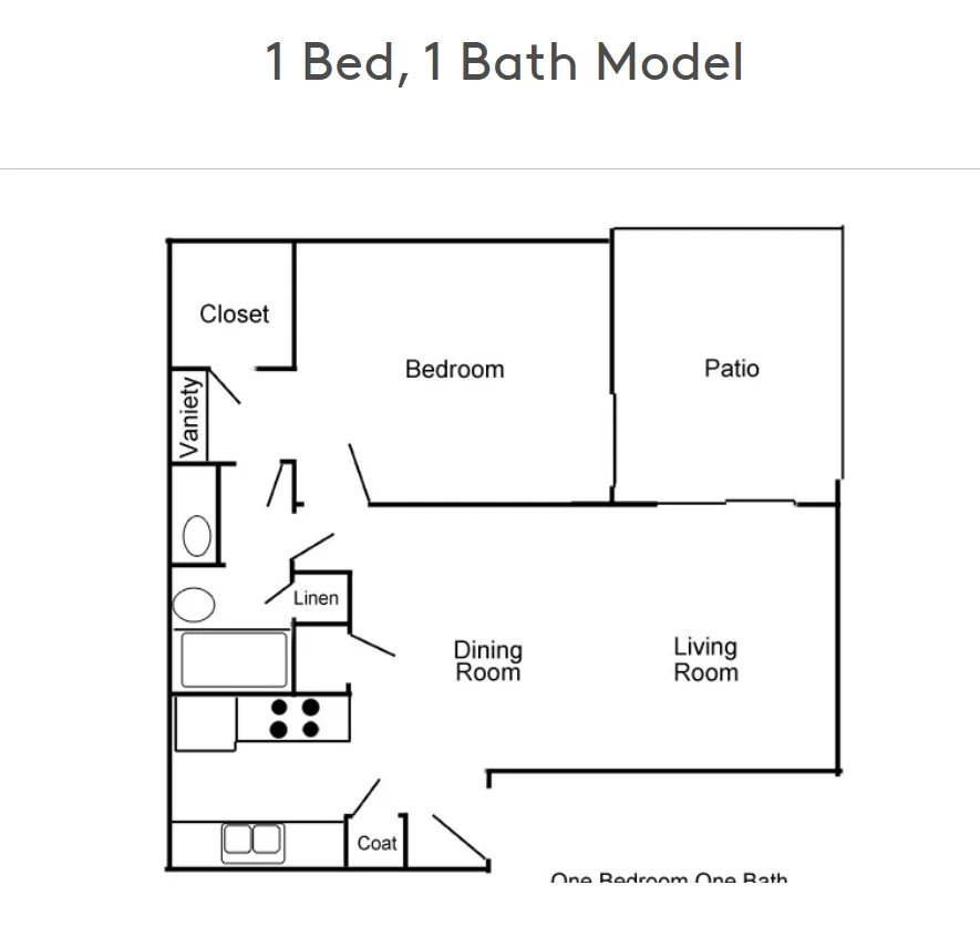 1 Bed, 1 Bath floor plan