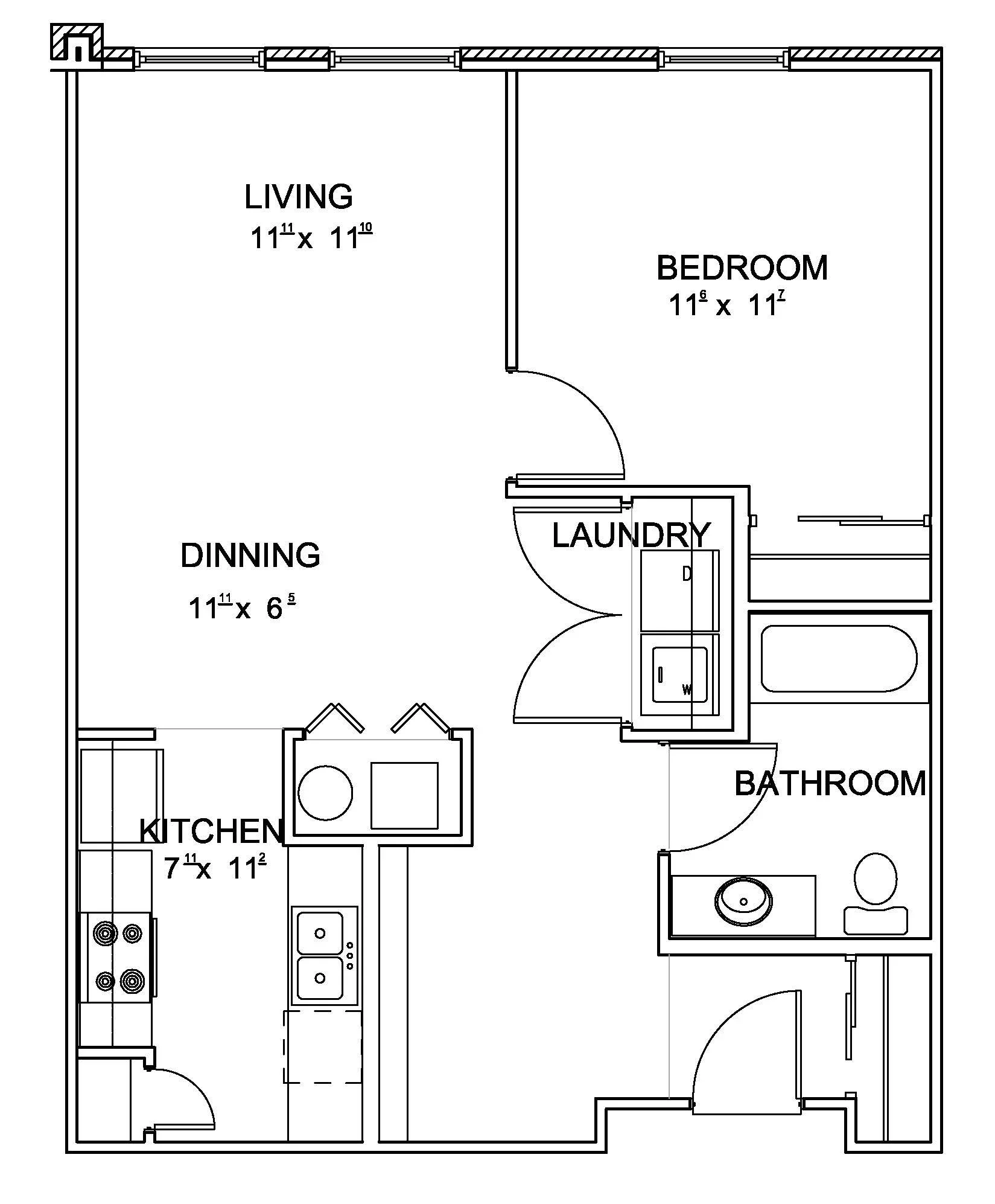 1 Bed | 1 Bath | 733 sf floor plan